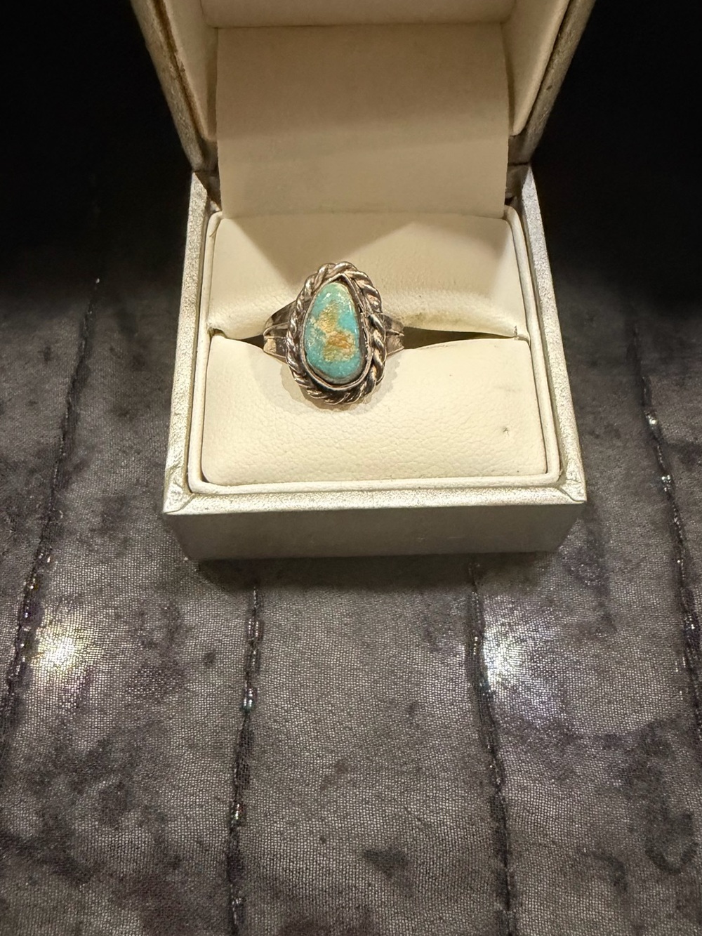 Sterling Silver Turquoise Teardrop Ring - Blue Green Stone